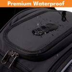 Close-up of water beading on the waterproof outer panel of the Premium motorcycle saddlebag.